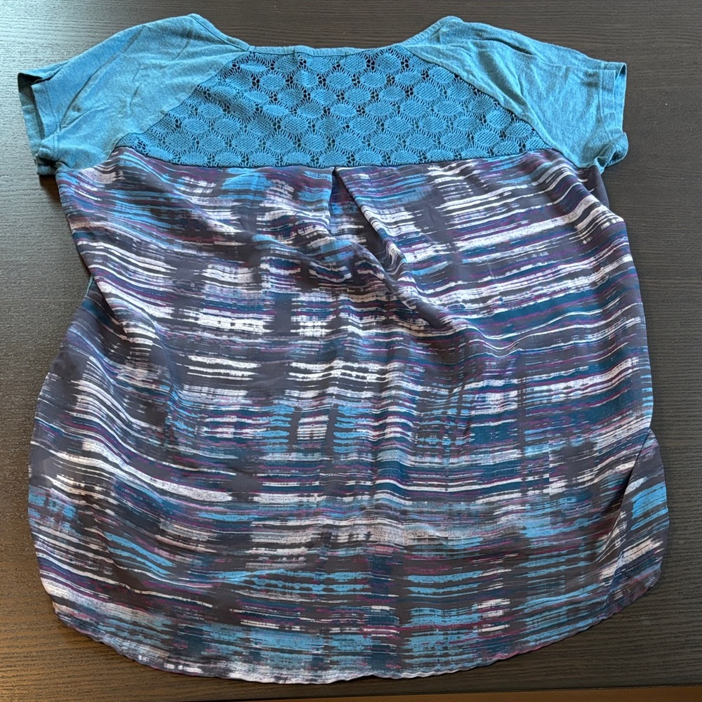 Prana Teal and Black Patterned Blouse